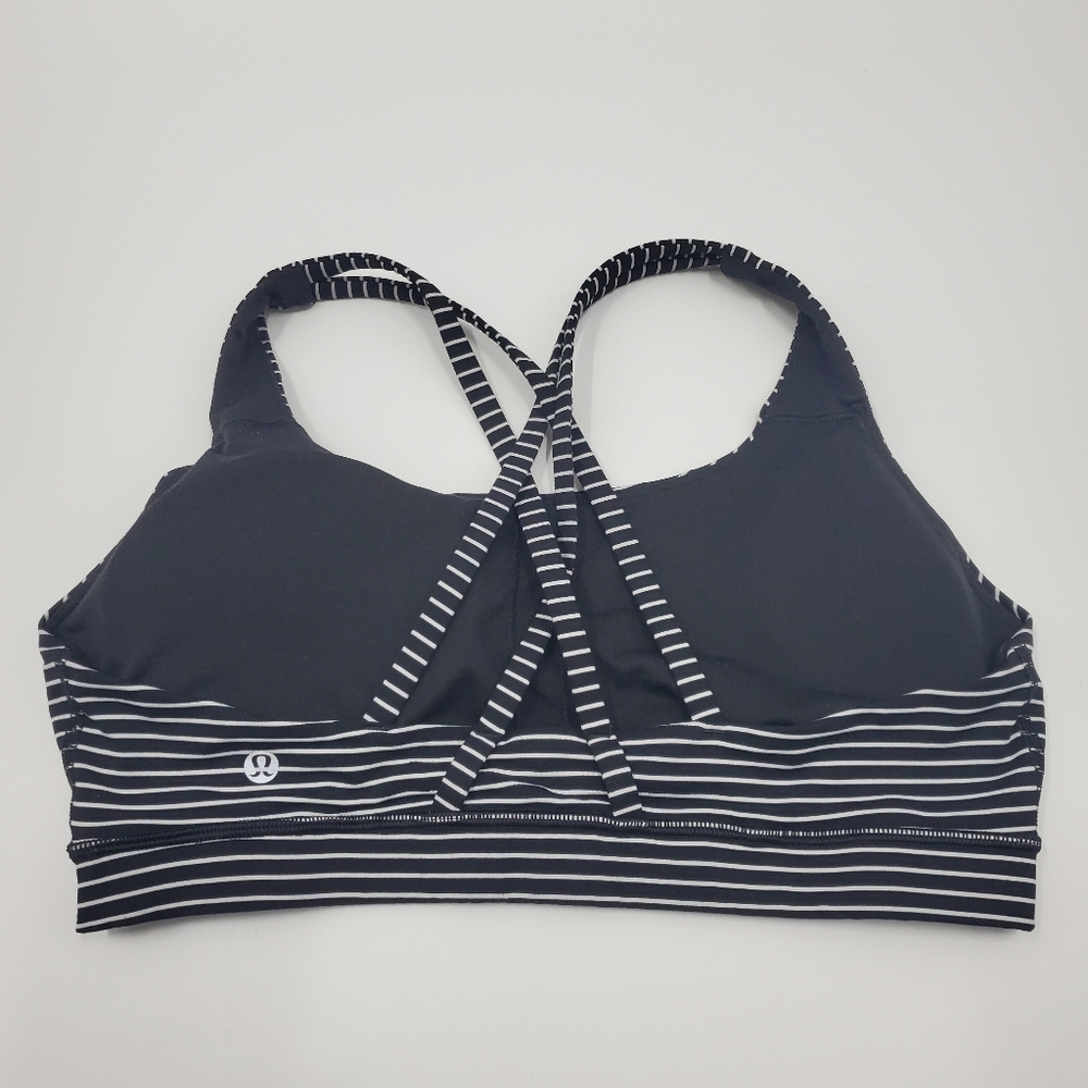 Lululemon Energy Bra Mod Stripe Black White Sports Yoga Padded - Picture 5 of 7